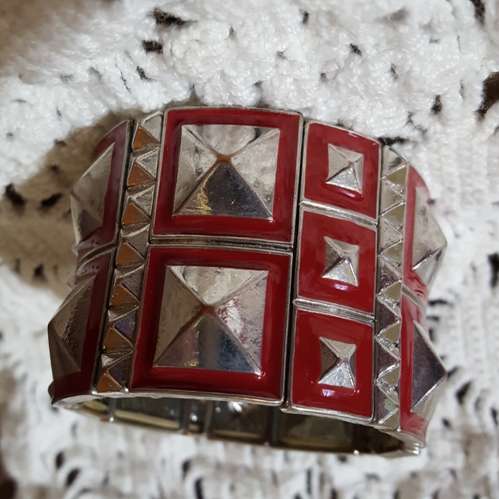 Silver and red stretch bracelet